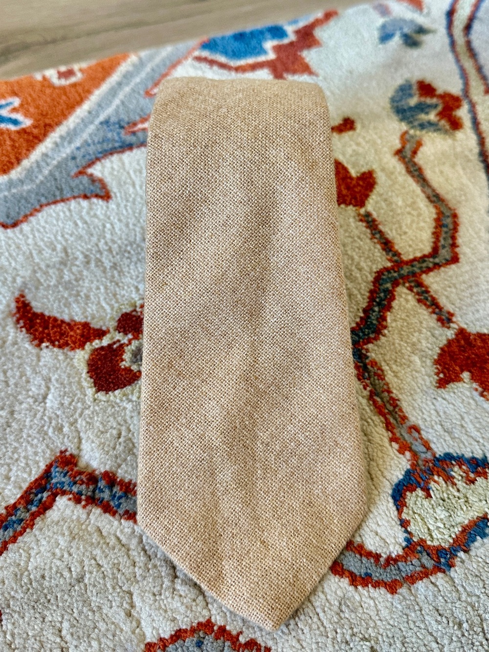 John Henry Vintage Camel Light Heather Mist Wool Tie - Classic Solid Style